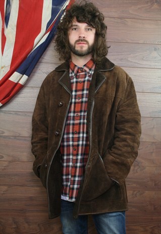 VINTAGE SUEDE,SHEEPSKIN SHEARLING BORG LINED COAT ,LARGE