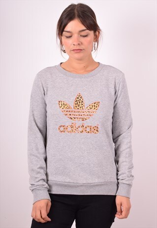 ADIDAS WOMENS VINTAGE SWEATSHIRT JUMPER SMALL GREY 90S