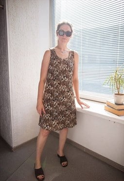 Vintage Y2K 80's Brown Animal Print Mini Dress