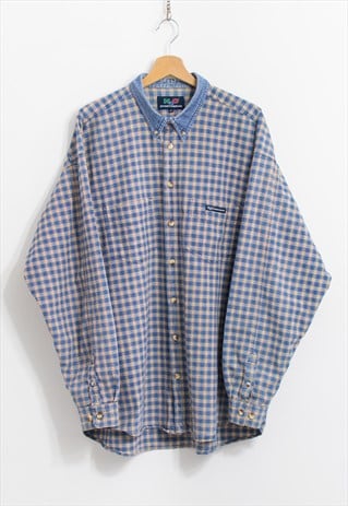 Vintage Plaid denim shirt H2O jean long sleeve men