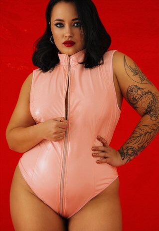 Pink lacquer bodysuit for a special occasion