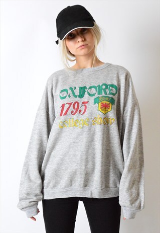 VINTAGE 90S GREY OXFORD SWEATSHIRT JUMPER