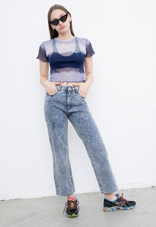 VINTAGE LIGHT BLUE PINSTRIPE JEANS WASHED OUT DENIM TROUSERS