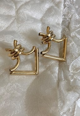 Chunky Gold Statement Vintage Stud Earrings Ethnic Geometric