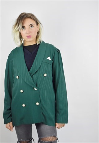 BEAUTIFUL VINTAGE GREEN PINSTRIPED OVERSIZED 80S BLAZER