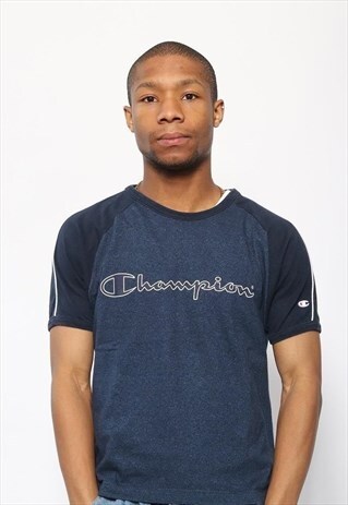 VINTAGE CHAMPION BIG LOGO SPELLOUT T-SHIRT BLUE