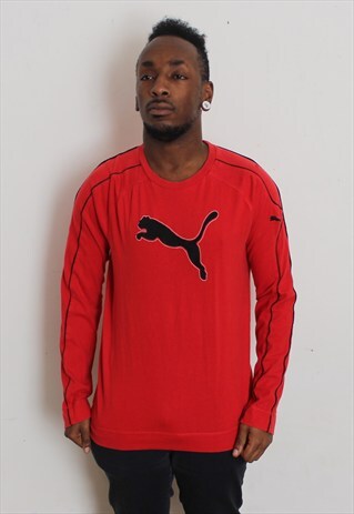 VINTAGE RED LONG SLEEVE PUMA T-SHIRT MEDIUM