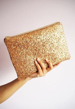 GOLD RAINBOW GLITTER CLUTCH BAG