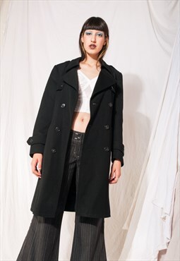 Vintage trench coat 70s black unisex minimalist jacket