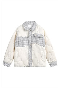 Patchwork bomber quilted utility jacket winter coat in white