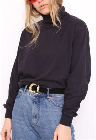 VINTAGE 90S BLACK POLO HIGH TURTLE NECK TOP