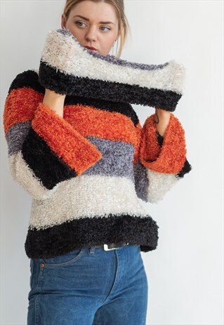 VINTAGE FUNKY 00S FLUFFY JUMPER WITH OVERSIZED NECK