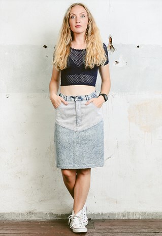 VINTAGE 80S HIGH WAISTED DENIM PENCIL SKIRT