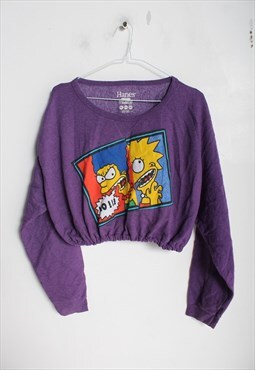 Vintage The Simpsons Graphic Cropped Sweatshirt purple