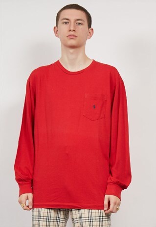 VINTAGE 90'S POLO RALPH LAUREN RED LONG-SLEEVE T-SHIRT