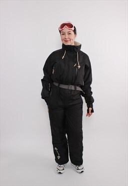 Vintage one piece ski suit, 90s black ski jumpsuit, women 