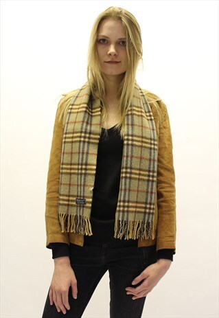 VINTAGE CASHMERE CHECKED SCARF GREEN-AS58