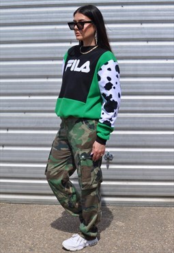 Y2K vintage reworked Fila cow print green panel sweatshirt
