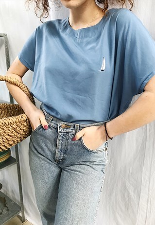 VINTAGE 80S NAUTICAL MARINE SHIP EMBROIDERED BLOUSE TOP