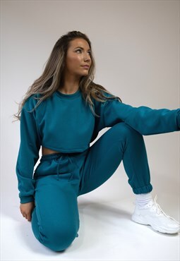 Teal Blue Crop Sweatshirt Jumper Loungewear