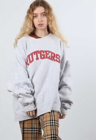VINTAGE CHAMPION GREY XL PRINT SWEATSHIRT