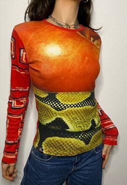 Y2K Desigual RARE Apple and Snake Print Long Sleeve Top