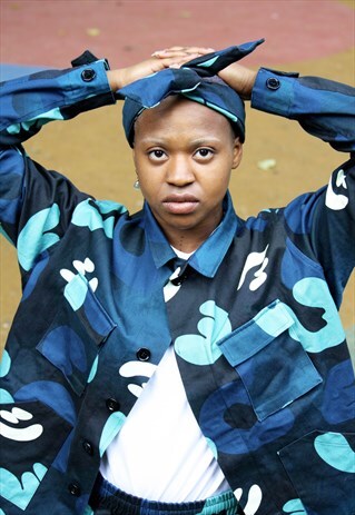 COTTON DRILL ARMY JACKET ALLOVER CAMOUFLAGE DEEP SEA BLUE