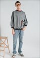 VINTAGE 90S BOXY FIT EMBROIDERED JUMPER IN GREY UNISEX S