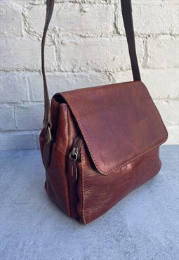Distressed Brown Leather Satchel Style Bag