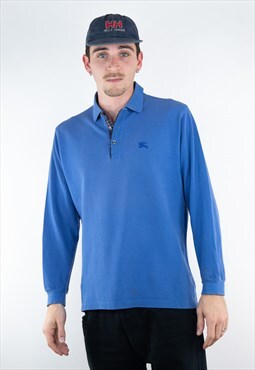 Vintage Burberry 90s Blue basic long longsleeve Polo Shirt