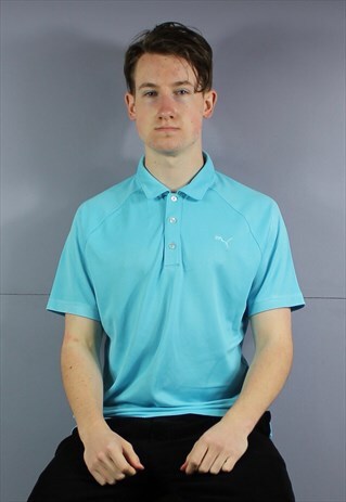 VINTAGE PUMA SPORT POLO SHIRT IN BLUE WITH EMBROIDERED LOGO.