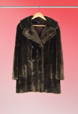 70s Vintage Statement Brown Faux Fur Double Breasted Coat