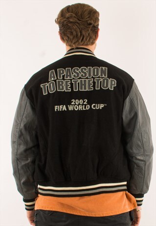 VINTAGE 2002 FIFA WORLD CUP VARSITY LEATHER JACKET