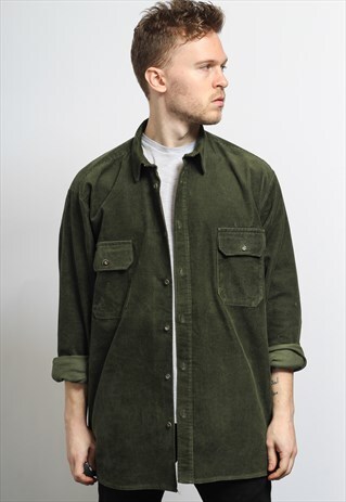 VINTAGE CORDUROY CORD SHIRT GREEN