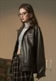 FAUX LEATHER RACING JACKET RETRO PU BOMBER SPORTS COAT BROWN