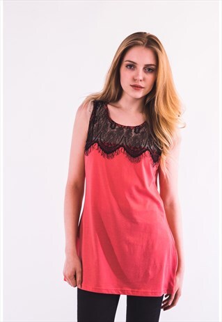 SLEEVELESS VEST TOP WITH EYELASH LACE IN ROSE PINK