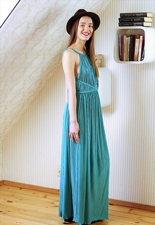 GREEN MERMAID MAXI PLEATED DRESS