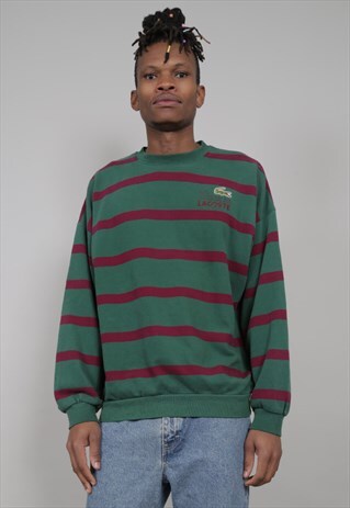 VINTAGE 80'S LACOSTE GREEN/ PURPLE STRIPED SWEATER