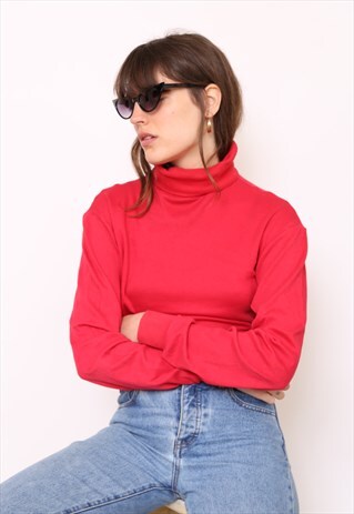 VINTAGE 90S RED POLO HIGH TURTLE NECK TOP