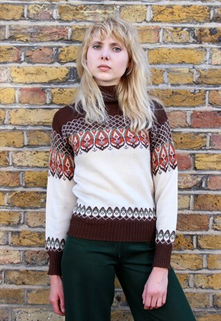 VINTAGE 70S NORDIC PATTERNED TURTLE NECK JUMPER