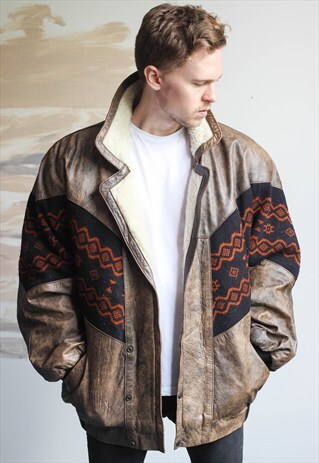 VINTAGE OVERSIZED AZTEC SHEEPSKIN FESTIVAL JACKET