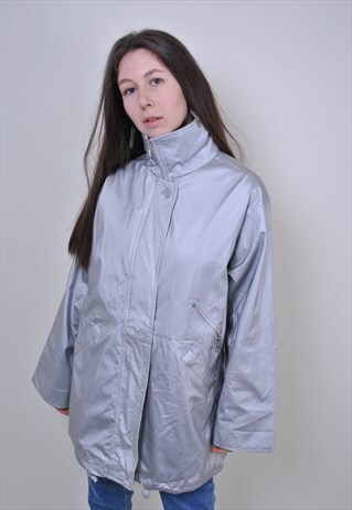 90S SILVER RAVE JACKET, VINTAGE SPRING BRIGHT PARKA TRENCH
