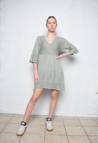 Vintage Y2K 00s pastel green knitted A-line mini dress