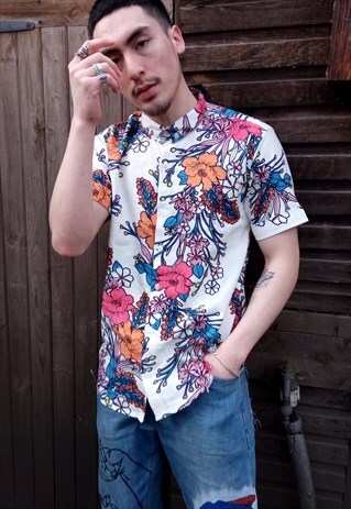 WHITE SHORT SLEEVE HAWAIIAN SHIRT