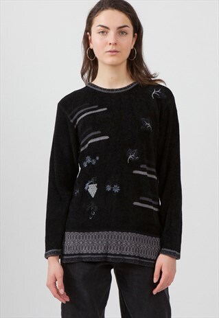 VINTAGE BLACK SARA LOUISE ROUND NECK KNIT JUMPER SWEATER