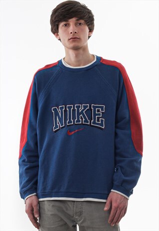 VINTAGE NIKE CREW NECK 90S BLUE RED BIG LOGO