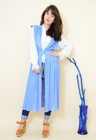 VINTAGE 70S LIGHT BLUE PLEATED SLEEVELESS DUSTER