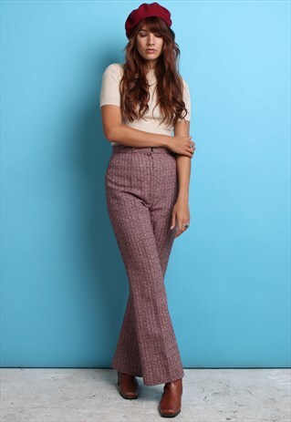 70S VINTAGE RED PATTERNED FLARED TROUSERS