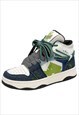DENIM HIGH TOPS CHUNKY SOLE TRAINERS SKATER SHOES IN GREEN