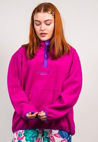 VINTAGE 90'S PINK OVERSIZED FLEECE JACKET JUMPER SWEATER